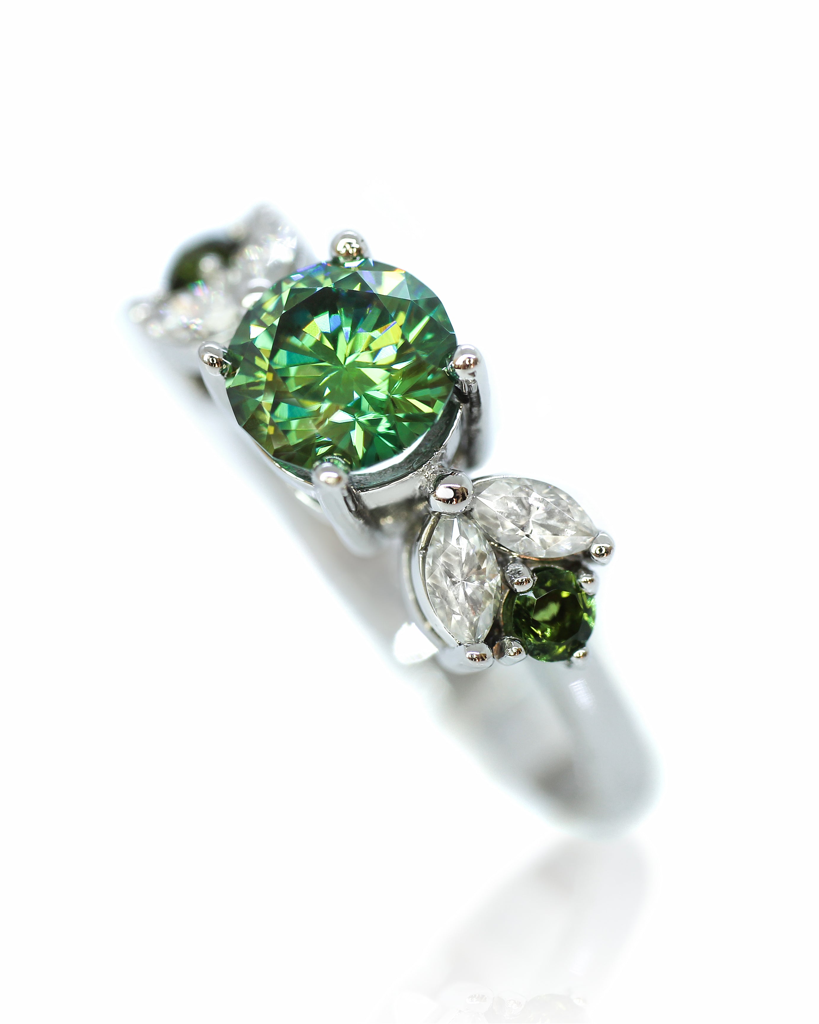 1 Carat Green Moissanite Engagement Ring | Buy Handcrafted Ring